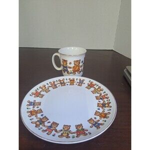 1986 Action Industries Bears And Butterflies Childrens Cup And Plate Set